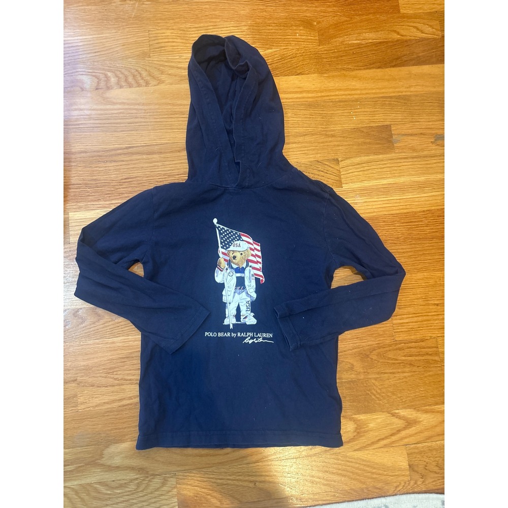 Polo Ralph Lauren Kids Navy Polo Bear Team USA Olympic Hooded T-Shirt Size 7